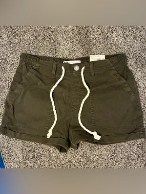 Olive Green High Rise Utility Drawstring Shorts, Size Juniors Medium